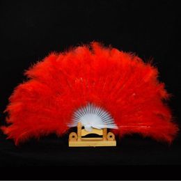 Showgirl Feather Fans Folding Dance Hand Fan Fancy Costumes For Women Wedding Party Supplies 13 Colors fast shipping F20171624
