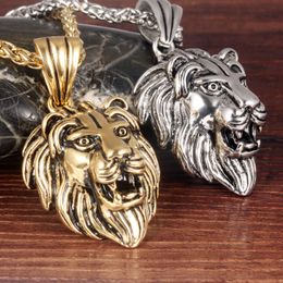 Hip-Hop Jewellery Men's 316L Stainless Steel Biker Lion Heads Pendant Fashion Necklace with Free Chain 24''