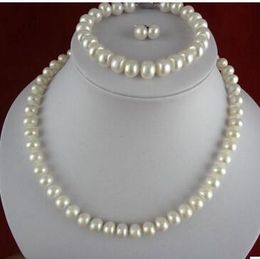 9 -- 10 mm flat bead necklace three-piece set of pearl necklace Authentic natural