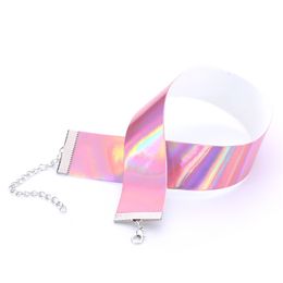 Laser rainbow Choker Necklace Collars Women necklaces Fashion Jewelry Hip Hop fashion Jewelry Gift willl and sandy