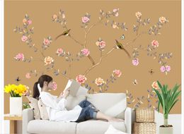 Customised wallpaper for walls Meticulous hand-painted wall paintings of birds and flowers backdrop wall mural photo wallpaper