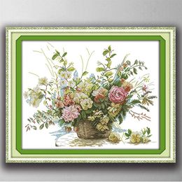 The rose flower basket home decor paintings , Handmade Cross Stitch Embroidery Needlework sets counted print on canvas DMC 14CT /11CT