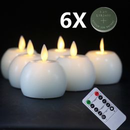 Paquet de 6 bougies à bille mobile / flamme dansantes, prêt à l'emploi, sans flamme, à piles, blanc scintillant