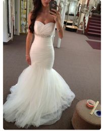 Sexy Mermaid Wedding Dresses Ivory Bridal Gowns Strapless Sparkling Sash Sweep Train Wedding Gowns Lace-up/Zipper Back