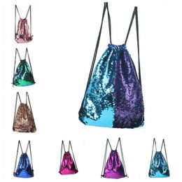 Sequins Backpacks Reversible Paillette Outdoor Backpack Mermaid Sparkling Drawstring Bags Glitter Sports Double Shoulder Travel Bags H94