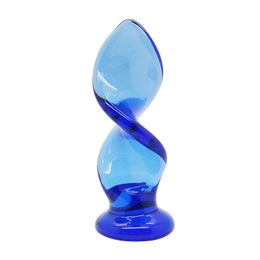 Icicles Twist and Turn Blue Crystal Spiral Glass Anal Sex Dildo Toys for Couple, Unisex Sexy Products Erotic Sex Toys 17402