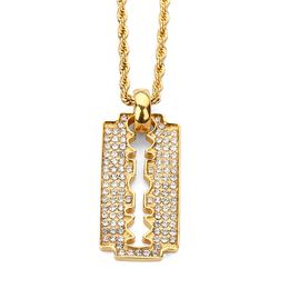 Hot Stainless Steel Blade Fashion Personalised Razor Pendant Necklace Simple Style Full Of Rhinestone Fashion Hip Hop Jewellery