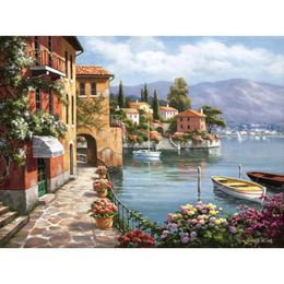 Ручная роспись современного искусства итальянского пейзажной живописи на холсте Средиземноморская арка искусства Sung Ким озеро деревня для оформления стен
