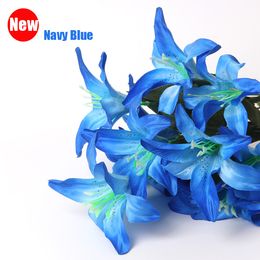 8 Colors Perfume Lily 10 heads Raw Silk Flower & Plastic cement Leaves Artificial Flowers For Wedding,Home,Party,Gift