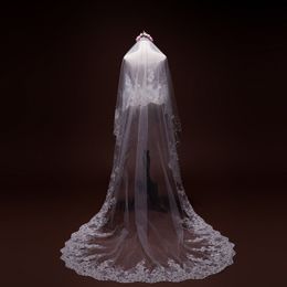 Hot Two Layer Pearls Bridal Veils Cathedral Length Lace Appliqued 3m Long Wedding Veil With Free Comb