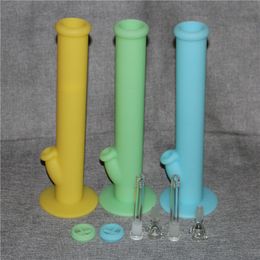 glow in the dark Silicone Water Pipe Glass Bongs Oil Rigs Glass Bong 14" Height with 14.4MM Joint Silicone Material