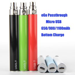 Ego T Micro USB Vape Pen Battery Bottom Charge UGO Passthrough eCig 650 900 1100mah Batteries fit 510 E Cig Atomizers Open Cartridge