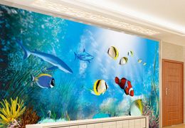 Photo Customise size 3D Underwater World Tropical Fish Aquarium TV Wall