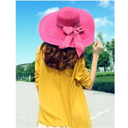 2017 Women Foldable Floppy Big Bow Straw Sunhat Wide Large Brim Summer Beach Cap UV Protection Ourdoor Hat Cap
