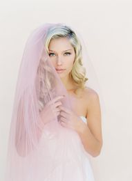 Waltz length white ivory Champagne pink wedding veil two layer cut edge bridal veil with comb A18