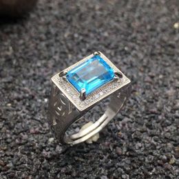 100% natural topaz ring classic solid 925 sterling silver ring for man Emerald Cut 7mm*9mm fairless light blue topaz Christmas gift