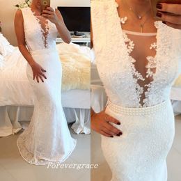 Sexy White Colour Prom Dress New Arrival Mermaid Sleeveless Long Lace Beaded Formal Wear Party Gown Custom Made Plus Size