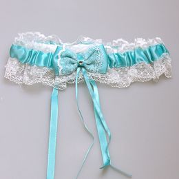 European and American Style Bridal Garters 2019 Hot Sale Satin & Lace Wedding Garter Crystal in Mint Colour 34-66cm Length Custom Colour