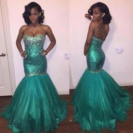 Luxury Sparkly Crystals Beaded Corset Long Mermaid Prom Dresses 2019 Sexy Green Party Dress Fashion New Formal Evening Gowns