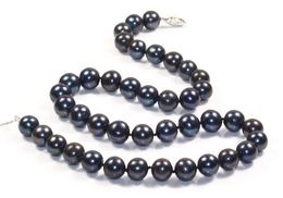 GORGEOUS 18" 10MM TAHITIAN NATURAL BLACK PEARL NECKLACE 14K WHITE GOLD CLASP