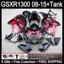 8gifts For SUZUKI Hayabusa GSXR1300 08 15 GSXR-1300 red flames 14MY159 GSXR 1300 GSX R1300 08 09 10 11 12 13 14 15 Fairing gloss black Kit