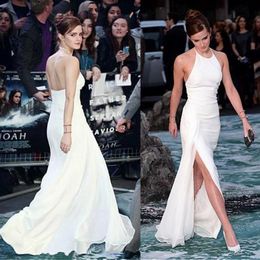 Celebrity Emma Watson Prom Dresses Halter Neck Chiffon Long Floor High Side Split Red Carpet Party Gowns
