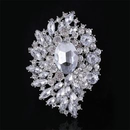 Large Brooch Bouquet Sparkly Silver Boutonniere Corsage Crystal Rhinestone buckle Flower Pin Austrian Crystal Wedding Big Brooch Pin Jewellery