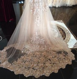 Real Image Bridal Veils Sequins Luxury Cathedral Veil Appliques Lace Edge Custom Made Long Wedding Veils In Stock Fast Shipping