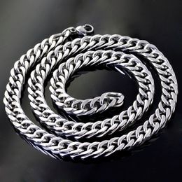 wholesale High quality polished Jewelry silver Stainless Steel curb link Chain Necklace for Men's Gifts 8mm wide 18''-32'' choose