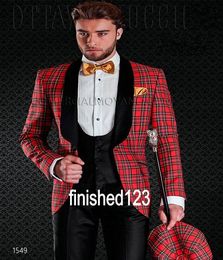 Super Handsome Groom Tuxedos Groomsmen One Button Shawl Lapel Best Man Suit Wedding Men's Blazer Suits (Jacket+Pants+Vest+Tie) K290