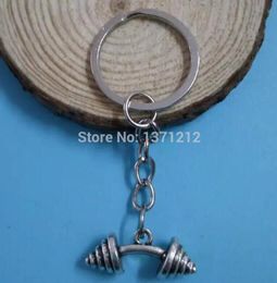 50pcs Vintage Silver Pendant Weight Dumbbell Charm Keychain For Car Key Ring Handbag Gift Jewelry Accessories