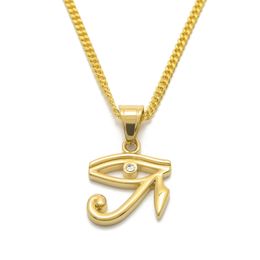 -Ojo de oro de Horus colgante hombres mujeres joyería Hip hop estilo de acero inoxidable colgante de cadena de collar de color oro