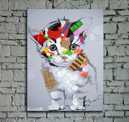 Handmade Lovely Cat Picture Oil Painting on Canvas Decorated Animal Print Art for Home Wall Decoration No Frame