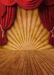 Red Curtain Stage Backdrops Vintage Brown Wood Panel Floor Digital Backgrounds for Photographers Children Kids Photo Booth Backdrop 5x7ft