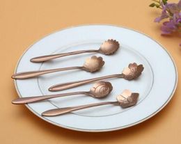 Stainless steel flower shaped gold-plated spoon The coffee stiring spoon Cherry blossom Sunflower etc beautiful flowers shaped