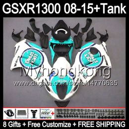 8gifts gloss cyan For SUZUKI Hayabusa GSXR1300 08 15 GSXR-1300 14MY54 GSXR 1300 GSX R1300 08 09 10 11 12 13 14 15 Fairing TOP cyan white Kit