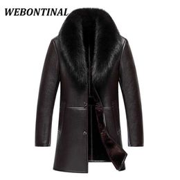 Wholesale- WEBONTINAL Winter Leather Jacket Men Coat Male Top Quality Real Fur collar Warm Thick Faux Windbreaker Men Thick Velvet