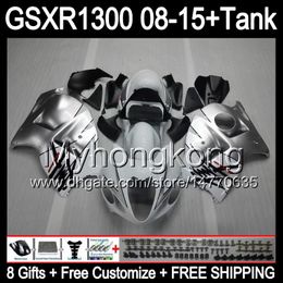 8gifts For SUZUKI Hayabusa GSXR1300 08 15 GSXR-1300 glossy silver 14MY13 GSXR 1300 GSX R1300 08 09 10 11 12 13 14 15 Fairing silver black