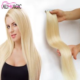 12"-26" Remy Tape In Human Hair Extension Platinum Blonde #60 Seamless Straight Tape On Hair Salon Style 40pcs