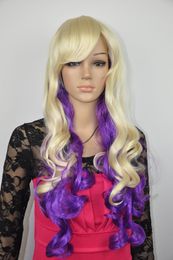 free shipping charming beautiful new Hot sell Best new style long curly blonde mix purple hair wigs for women hair Wig