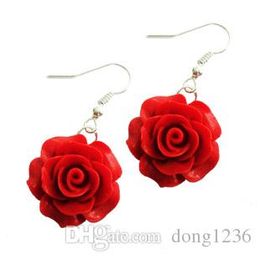 National Style Earrings Red Rose Earrings Paint Carved Earrings