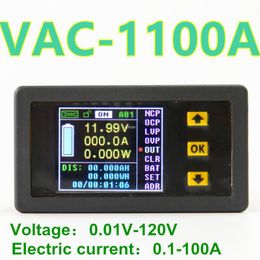 Freeshipping VAt1100A Wireless Colour LCD voltage Metre Wh table Coulomb Counter For voltage current power capacity watts 100V/100A