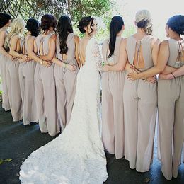 New Special Occasion Pant Suits Bridesmaids Chiffon Pant Suits Bridesmaid Dress Wedding Guest Pant Suits Sexy Open Back Cut Out