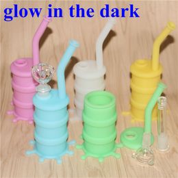 hookahs New Arrival Mini Bongs Glow In Dark Silicone Bong Water Pipe glass ash catcher