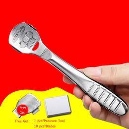 Professional Stainless Steel Callus Corn Foot Hard Dead Skin Remover Cutter Shaver Pedicure Razor + 10 Blades