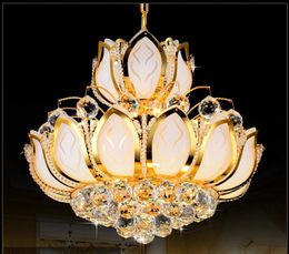 Lotus Flower Ceiling Light Modern Crystal Chandelier Lighting E14 Holder 7 Lights Gold Chandeliers 110V 220V W.50cm