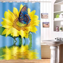 flowers shower curtains Personalised waterproof 3d sunflowers shower curtain 100 polyester lily print bathroom curtain