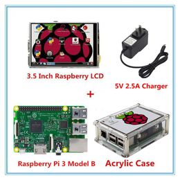 Freeshipping Raspberry Pi3 Model B Board +3.5" LCD Touch Screen Display with Stylus + Acrylic Case +5V 2.5A Power Supply Charger (EU OR US)