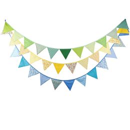 3pcs/lot 12 Flags - 3.2M Cotton Fabric Banners Blue Bunting Decor Baby Shower Garland Children Birthday Party Decoration bunting