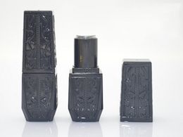 100pcs/lot Black Retro Hollow Style Cute Lip Balm Container, Empty Elegant DIY Lipstick Packaging Bottle, Square Beauty Tool